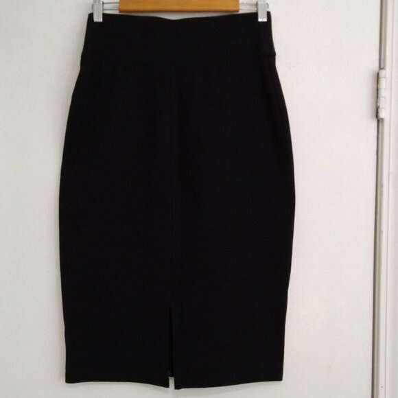Black Leatherette&Jersey Cummerbund Elastic Waist Washable Pencil Skirt SzS - Picture 7 of 9